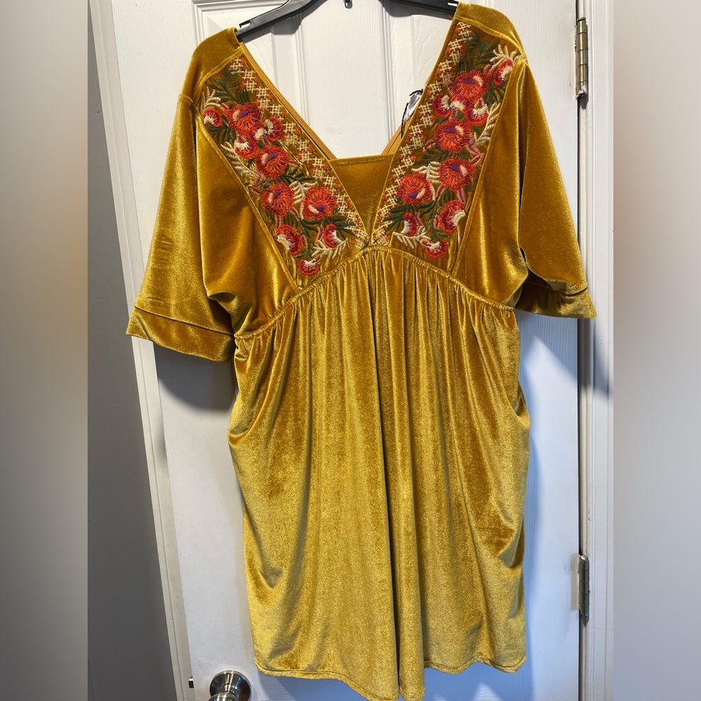 Anthropologie THML Velvet embroidered dress